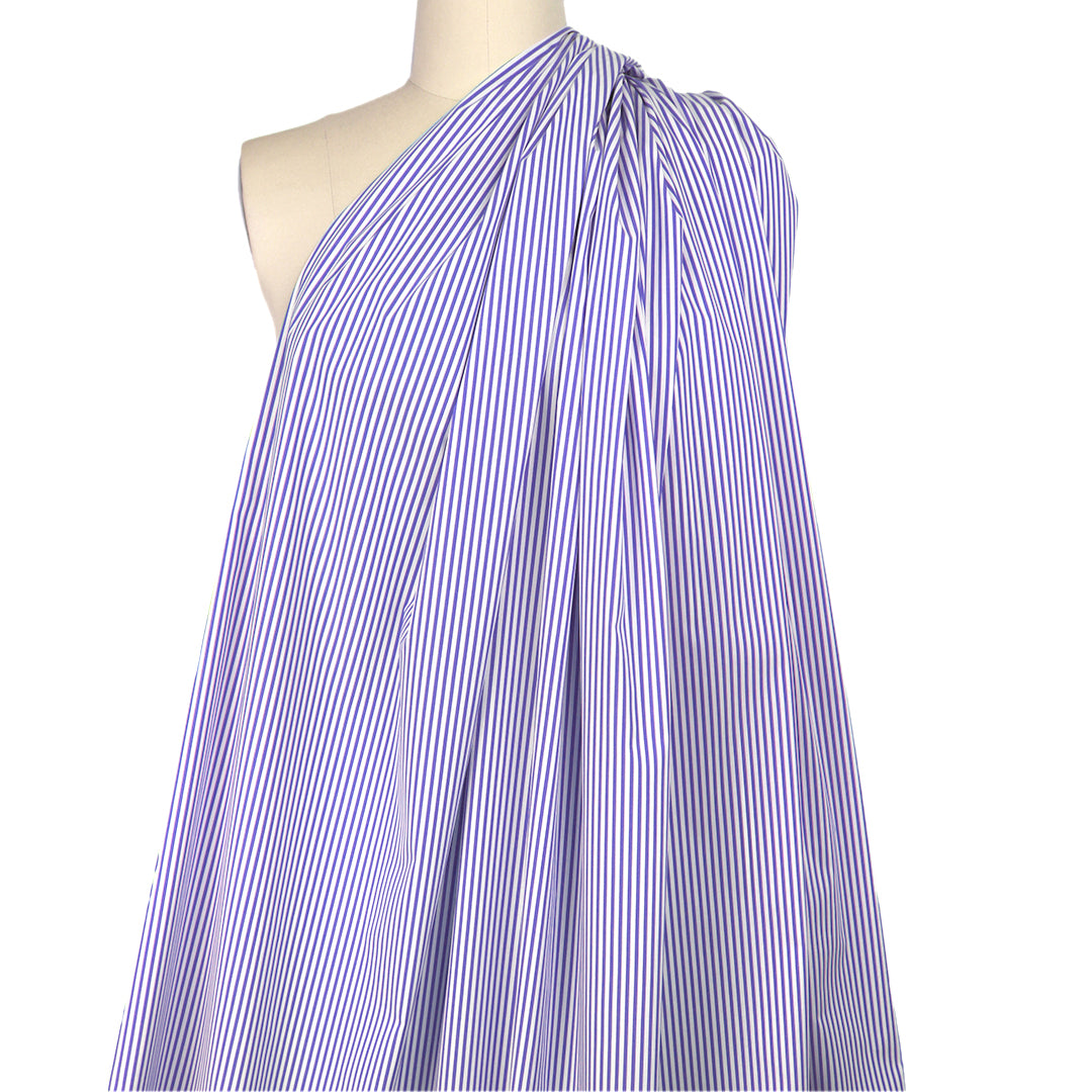 fine quality striped cotton stretch shirting - wisteria/white 1 yard