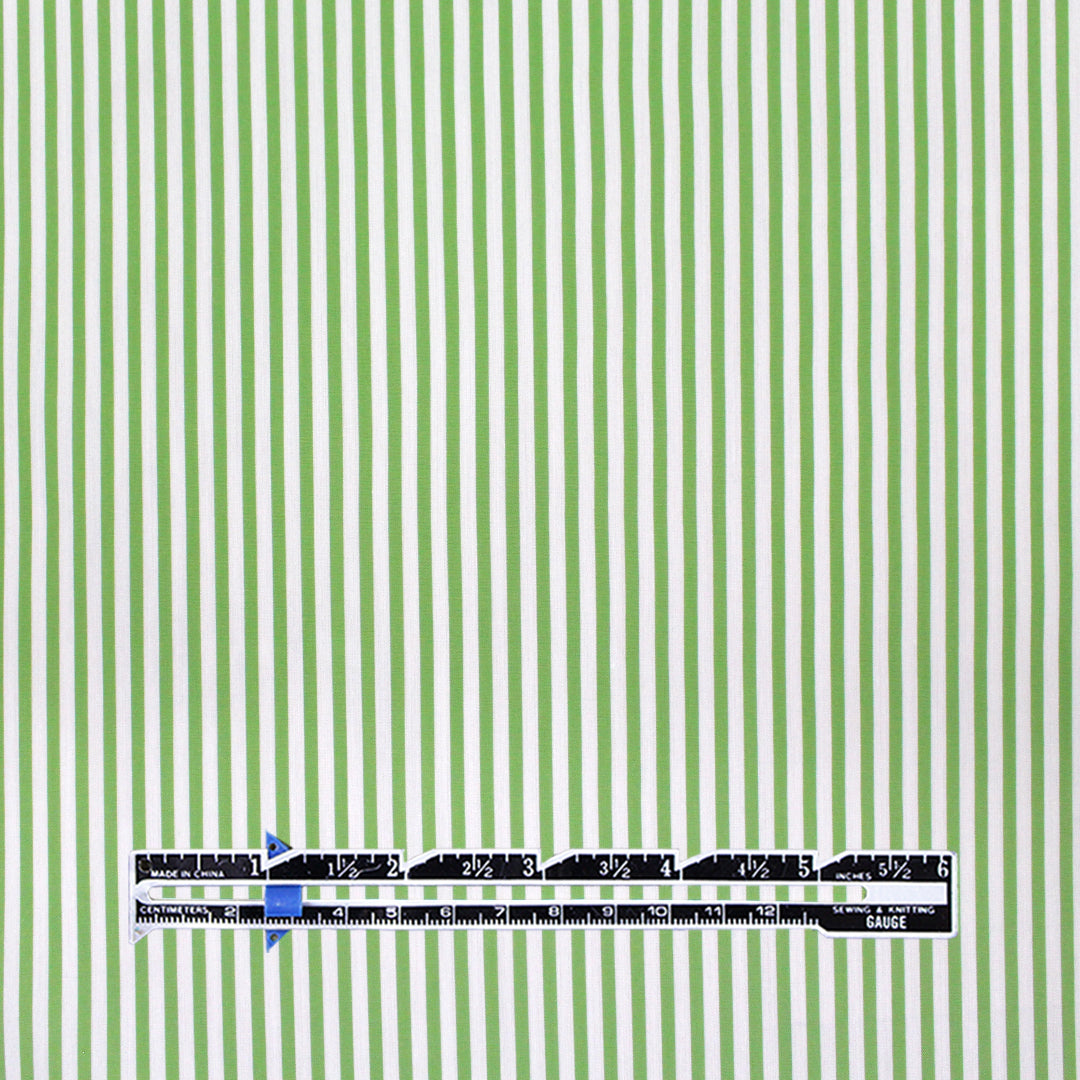 fine quality striped cotton stretch shirting - kiwi/white .875 yds
