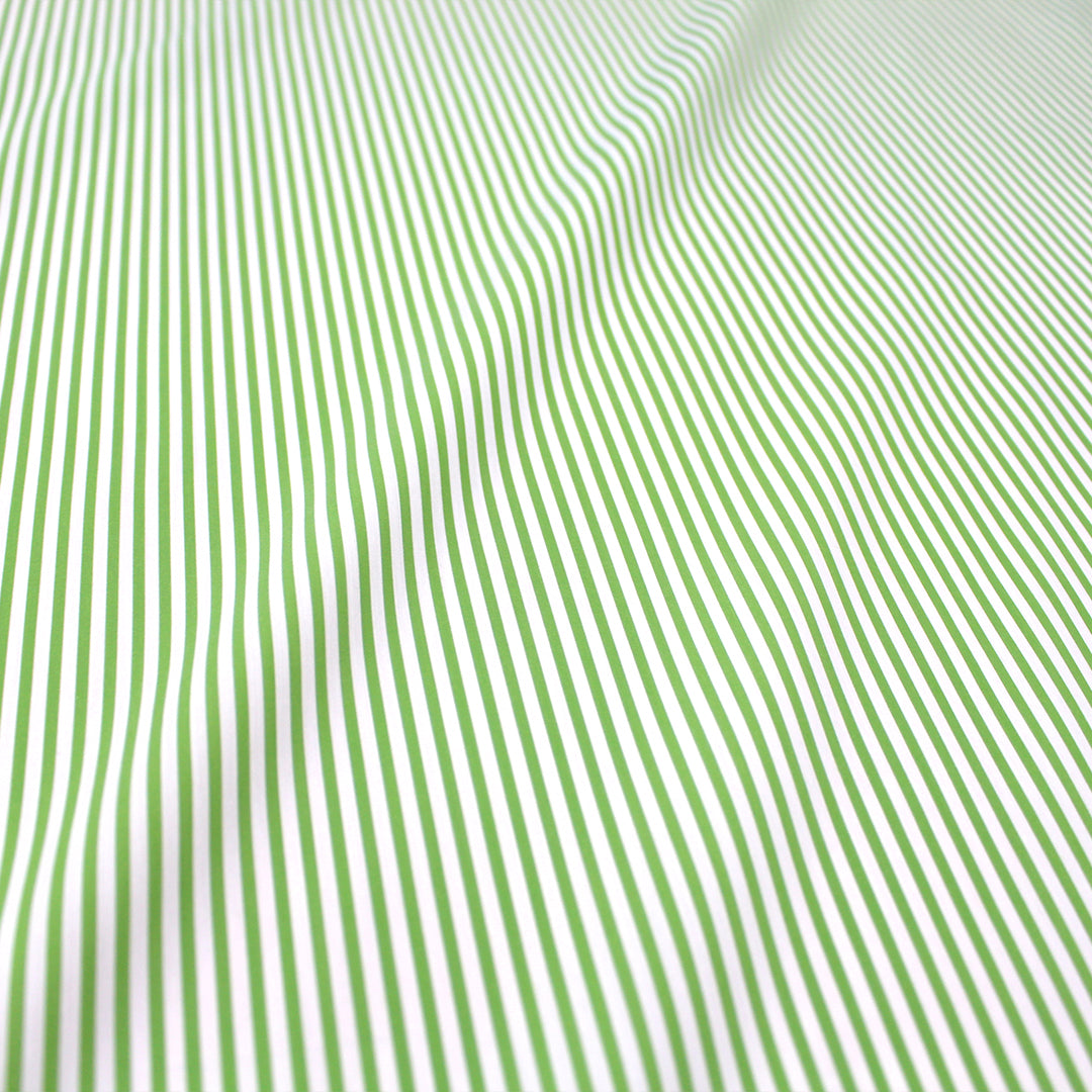 fine quality striped cotton stretch shirting - kiwi/white 1.5 yd