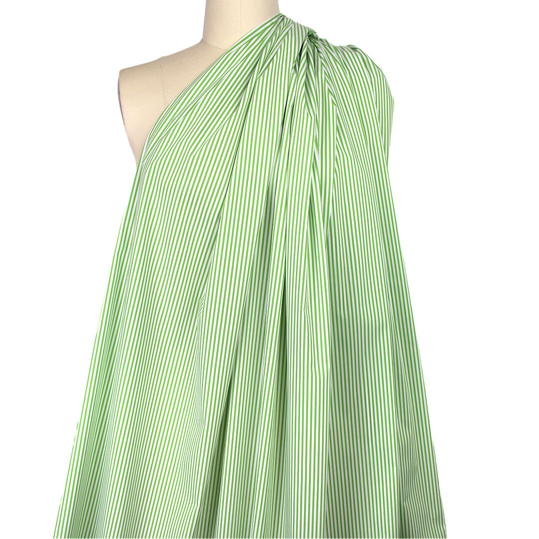 fine quality striped cotton stretch shirting - kiwi/white 1.5 yd
