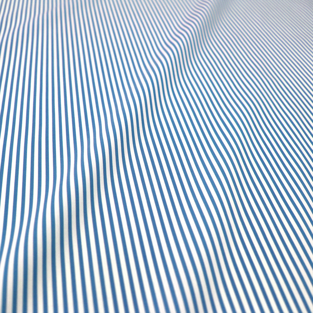 fine quality striped cotton stretch shirting - bluebird/white 1.75 yd
