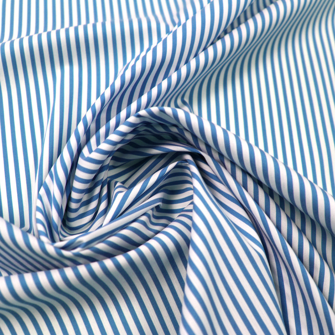 fine quality striped cotton stretch shirting - bluebird/white 1.75 yd