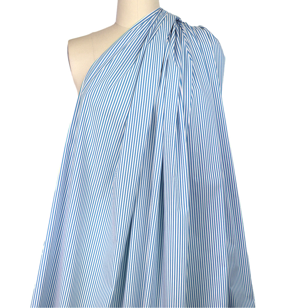 fine quality striped cotton stretch shirting - bluebird/white 1.5 yd