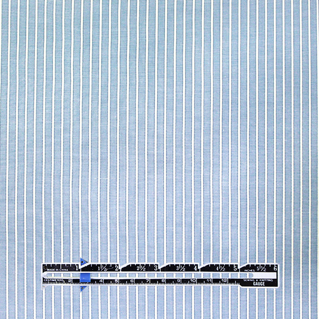 'haberdasher' yarn-dye stripe cotton shirting - chambray blue/white 1.4 yds