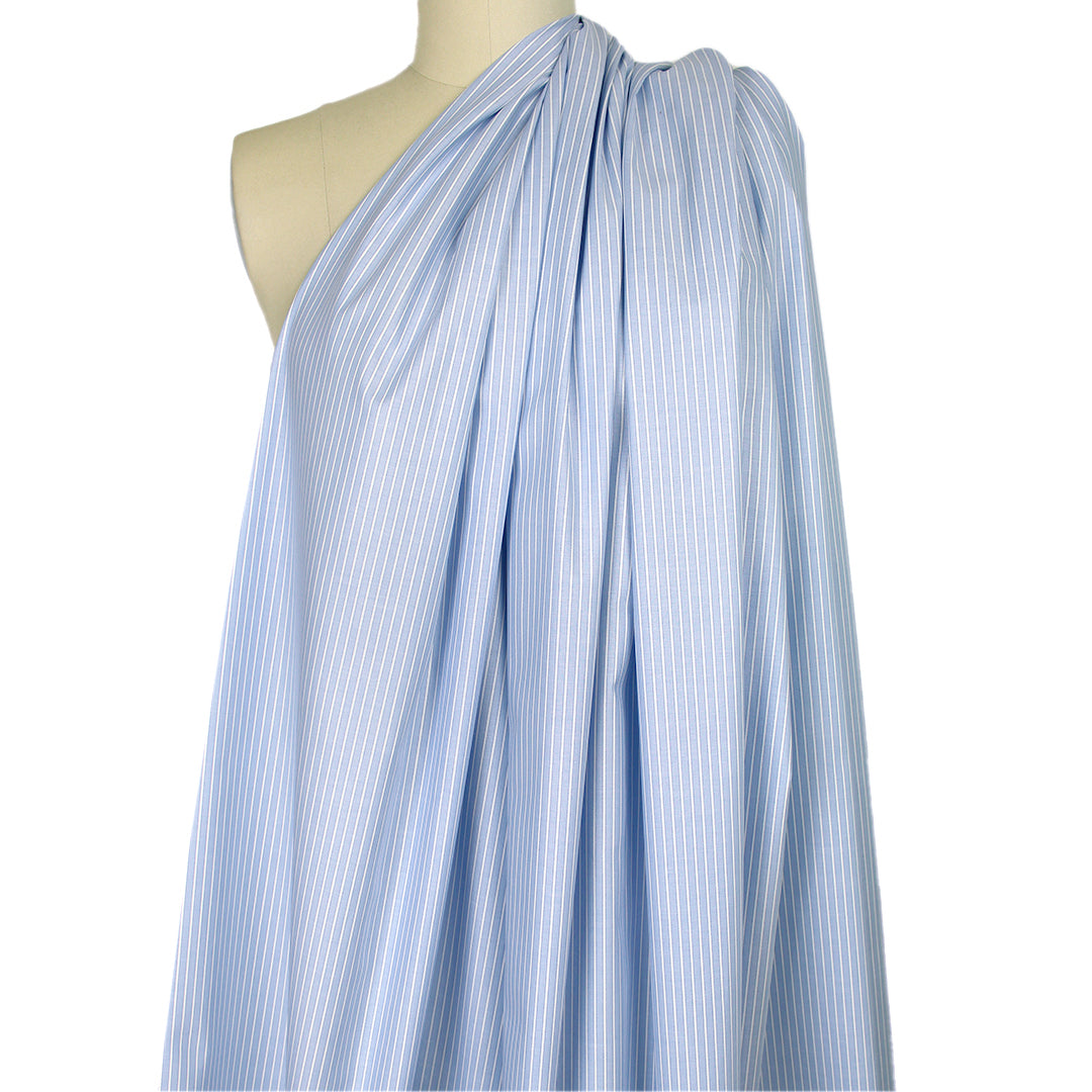 'haberdasher' yarn-dye stripe cotton shirting - chambray blue/white .75 yds