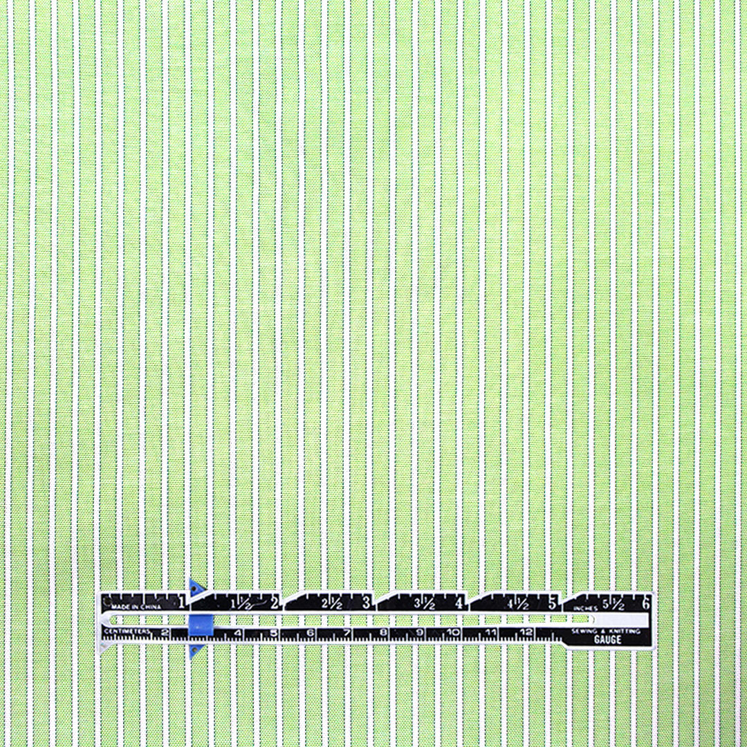 'haberdasher' yarn-dye stripe cotton shirting - lime/white 1.5 yd