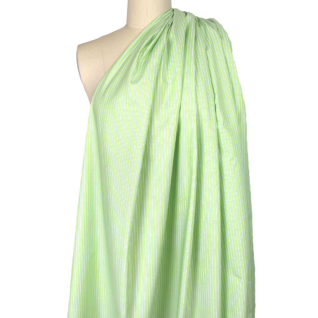 'haberdasher' yarn-dye stripe cotton shirting - lime/white 1.5 yd