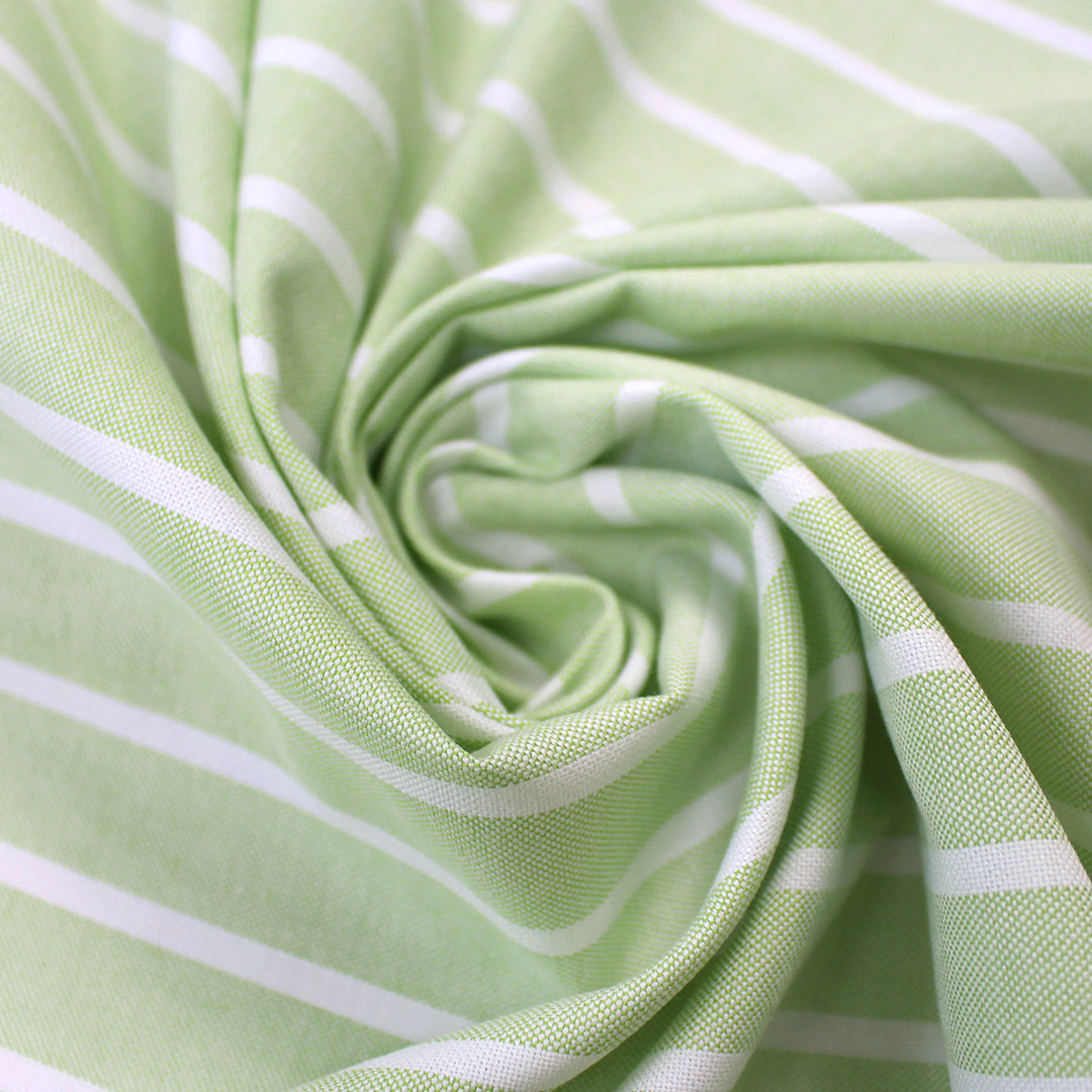 'haberdasher' vertical stripe cotton shirting - lime/white 1.625 yd
