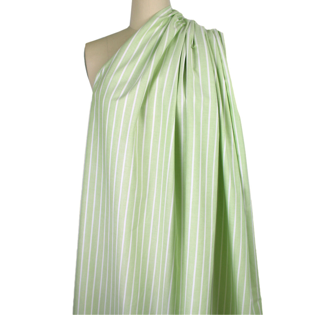 'haberdasher' vertical stripe cotton shirting - lime/white 1.875 yd