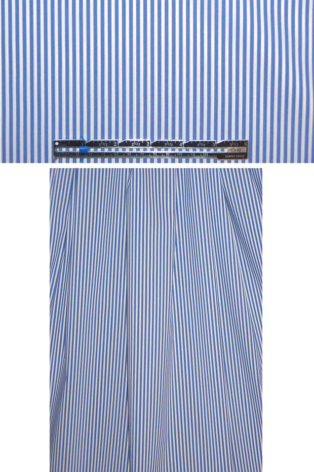 Italian blue/white even stripes cotton shirting 2 yds