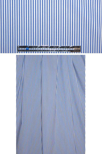 Italian blue/white even stripes cotton shirting 2 yds