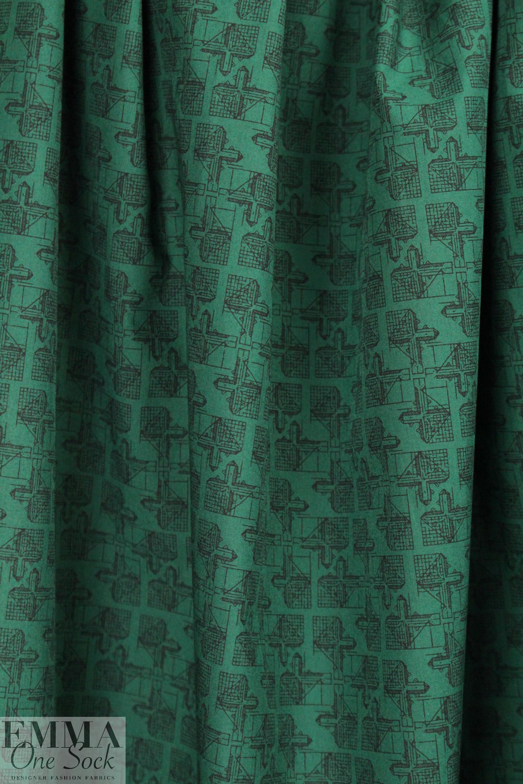 French techno graphic on hunter cotton shirting .75 yds