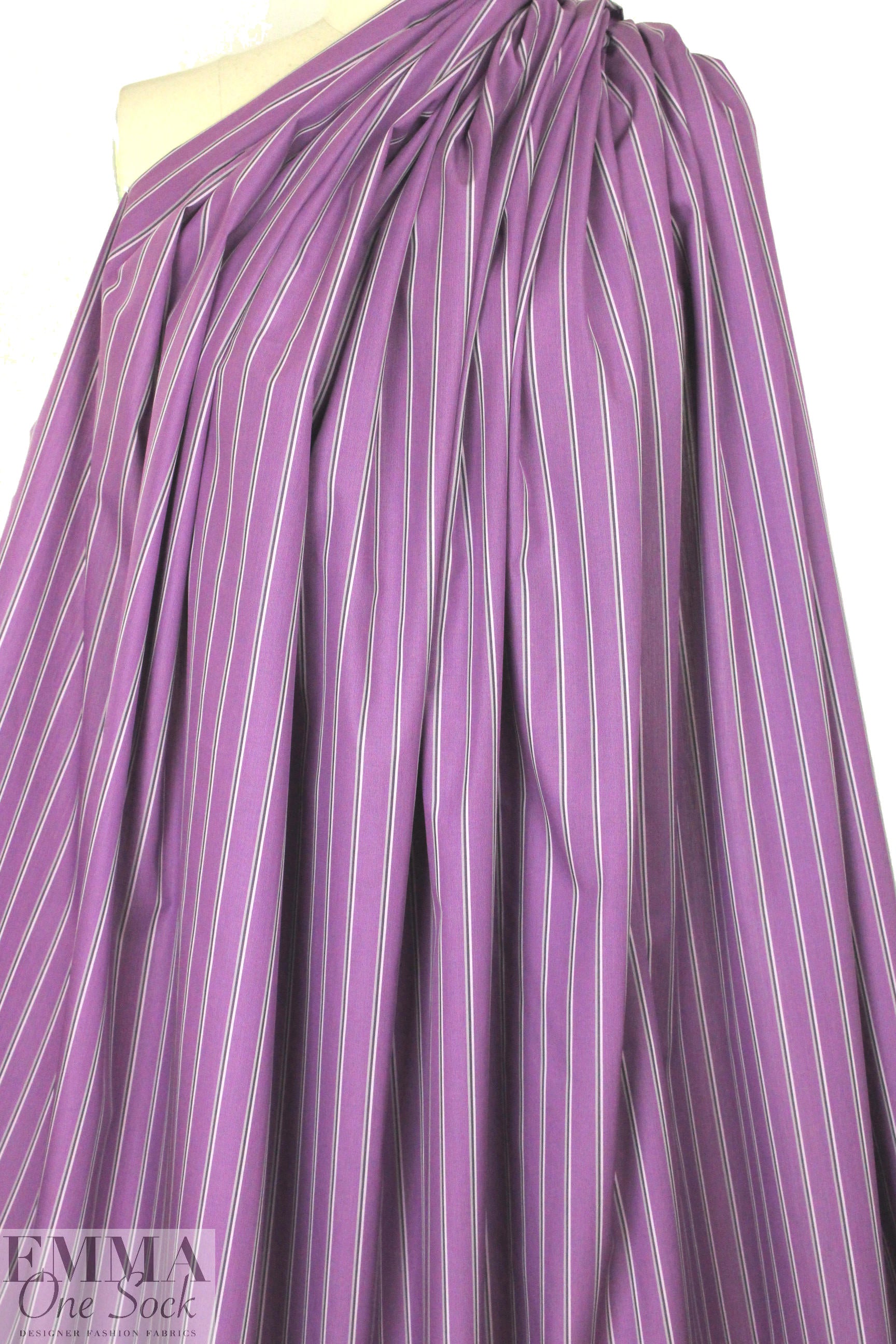 French yarn-dyed stripe cotton blend shirting - violet 1 yard