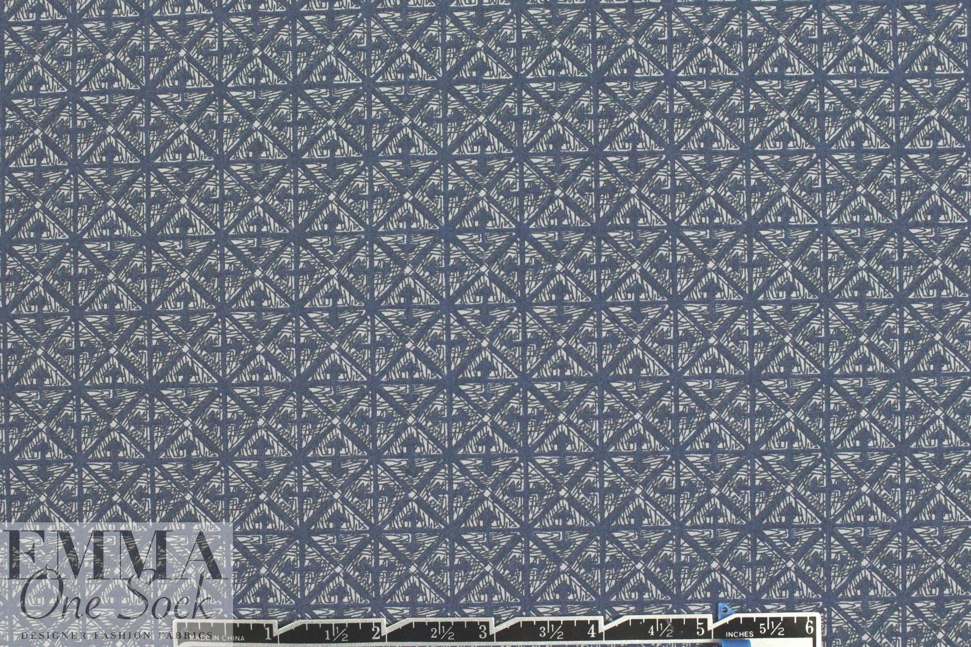 French navy graphic on gray cotton shirting 1.75 yds