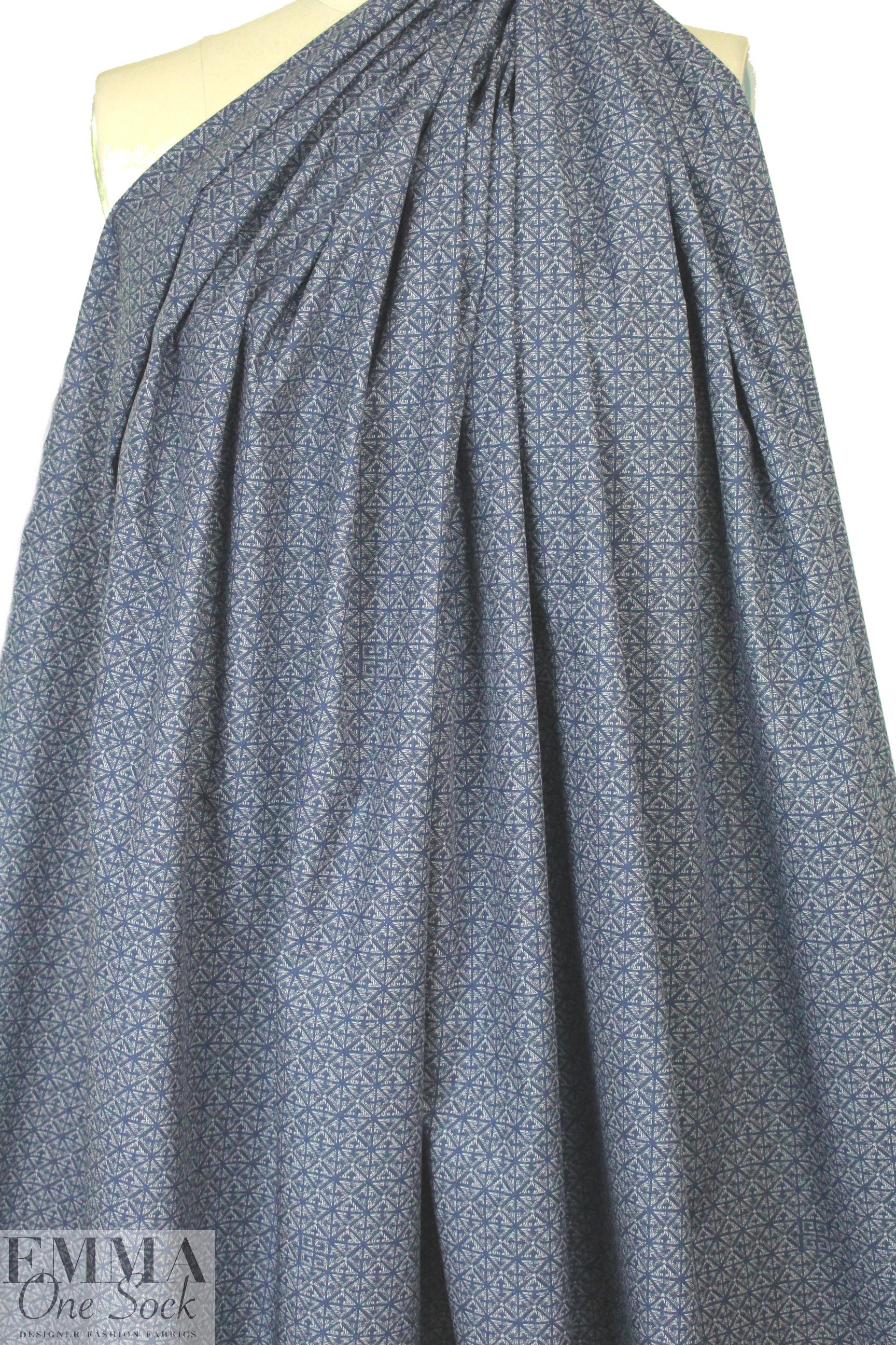 French navy graphic on gray cotton shirting 1.75 yds