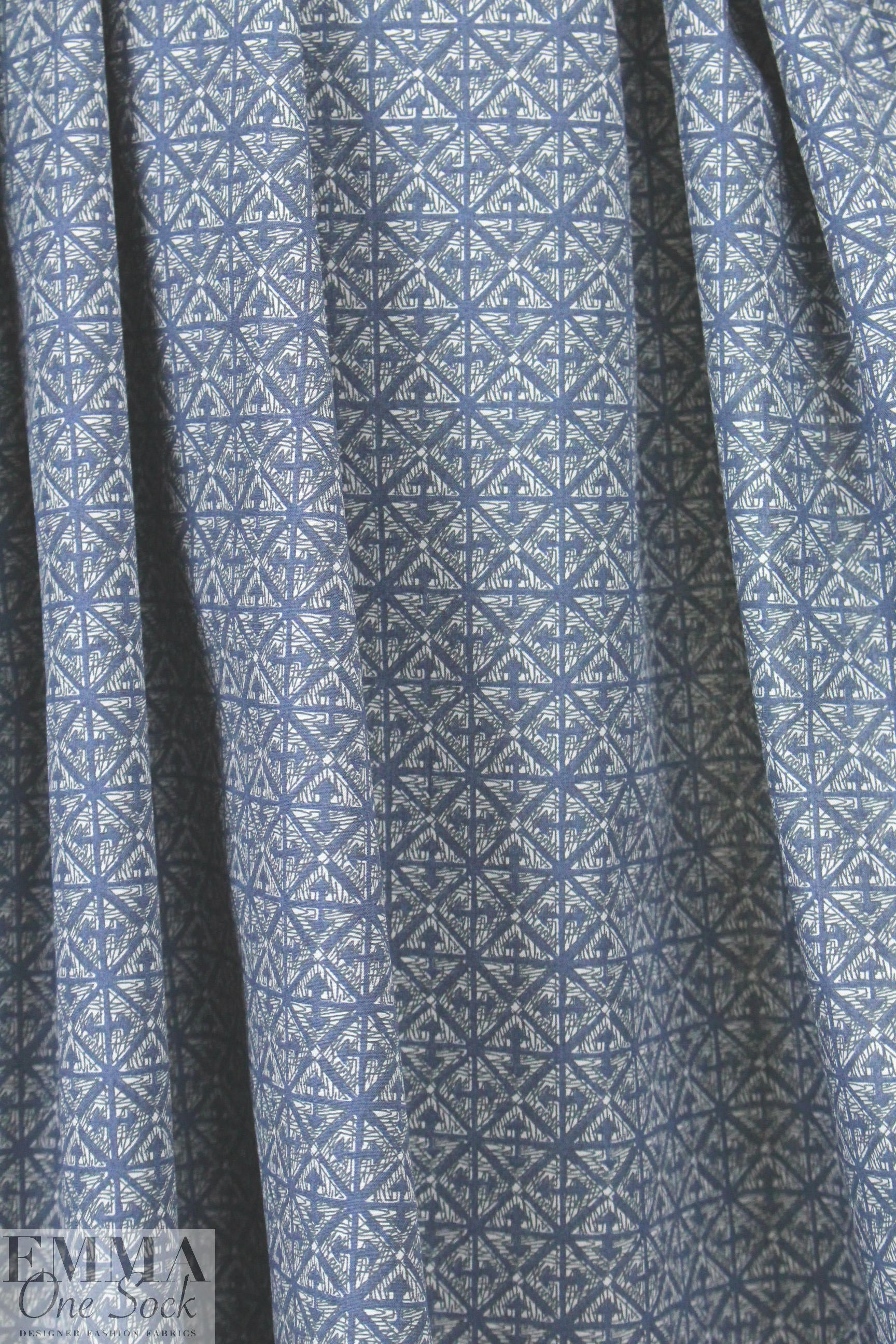 French navy graphic on gray cotton shirting 1.75 yds