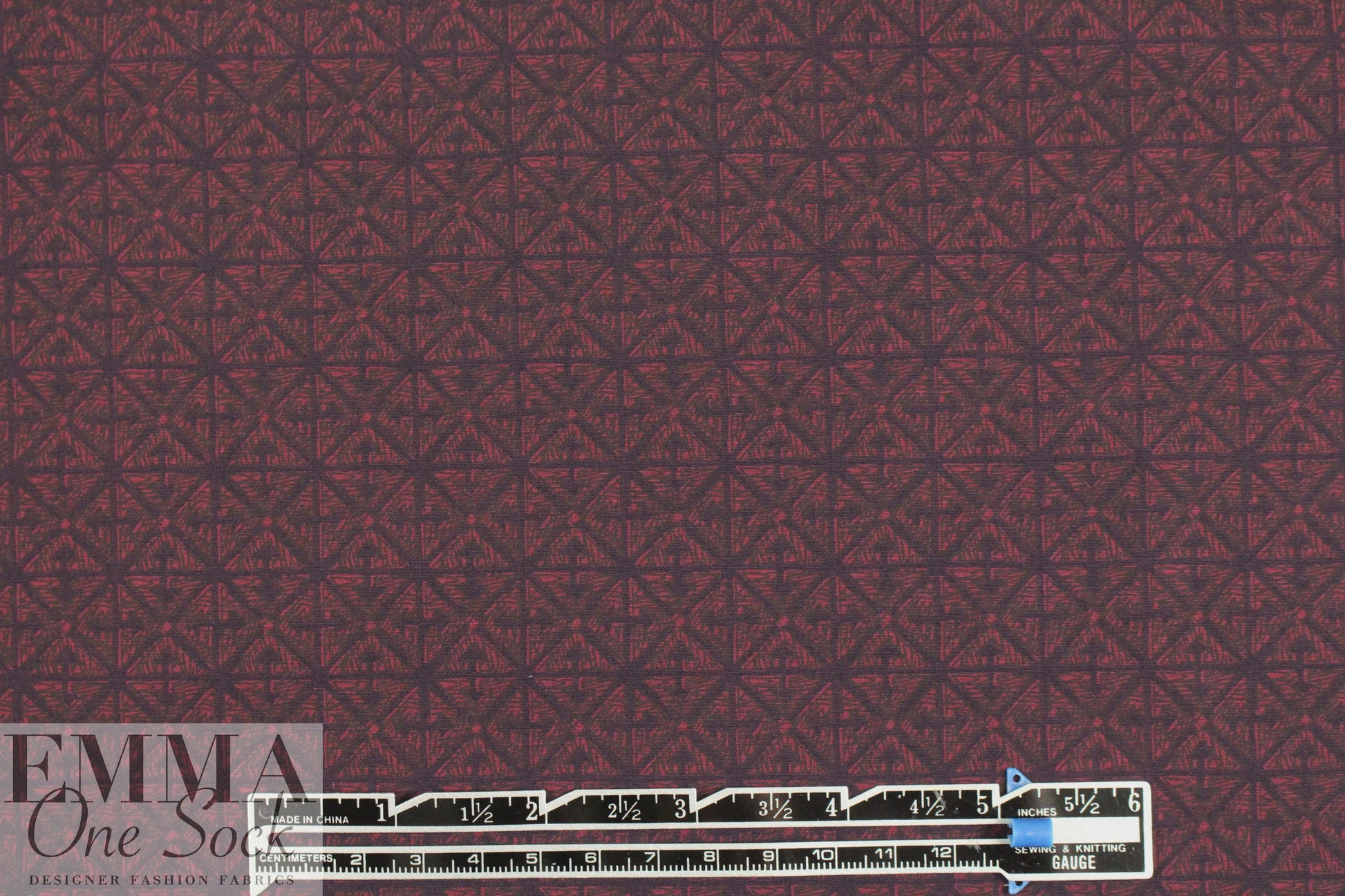 French indigo graphic on wine cotton shirting .875 yds