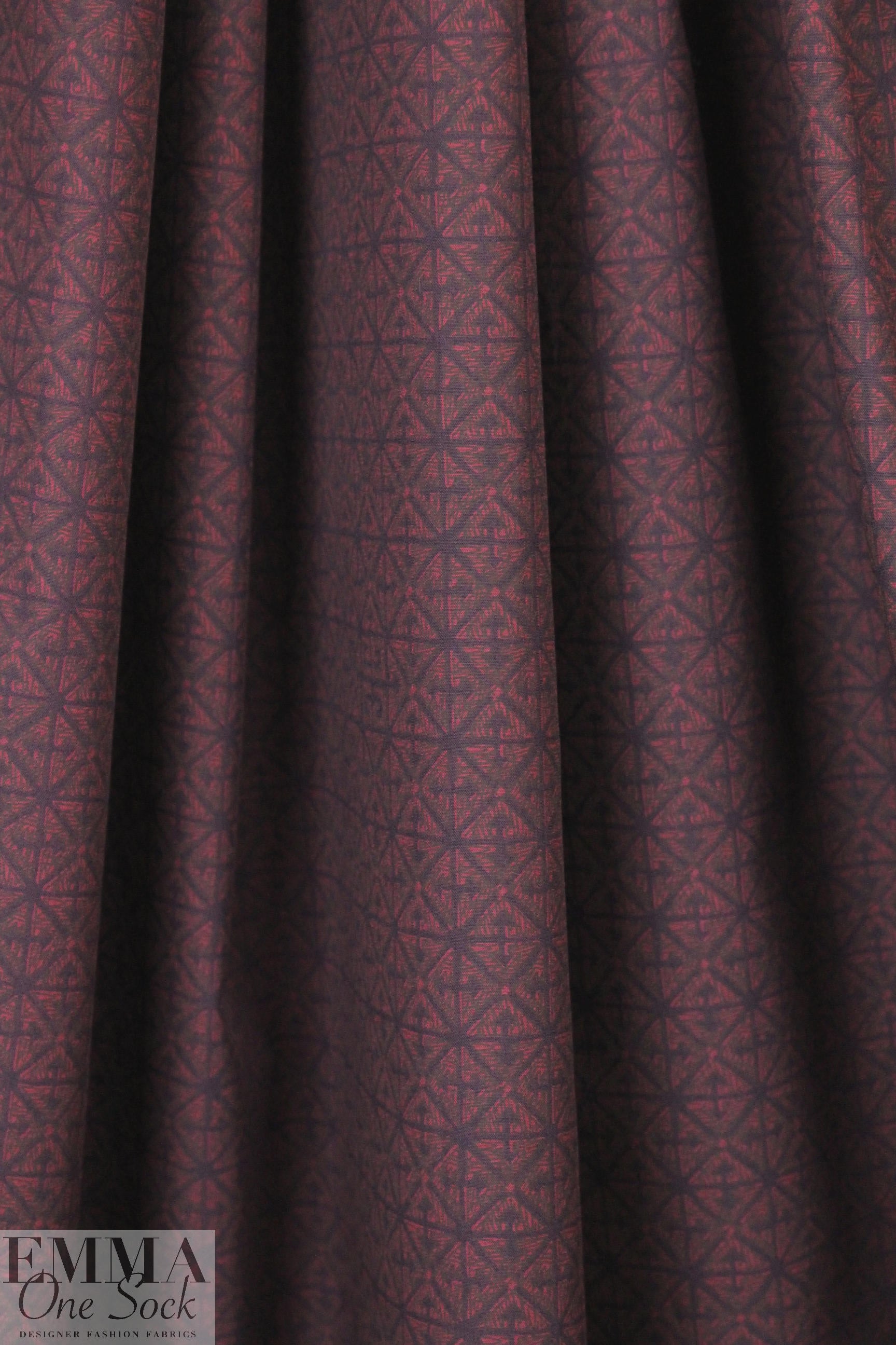 French indigo graphic on wine cotton shirting