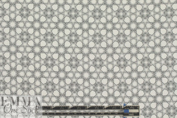 French gray motif on white cotton shirting