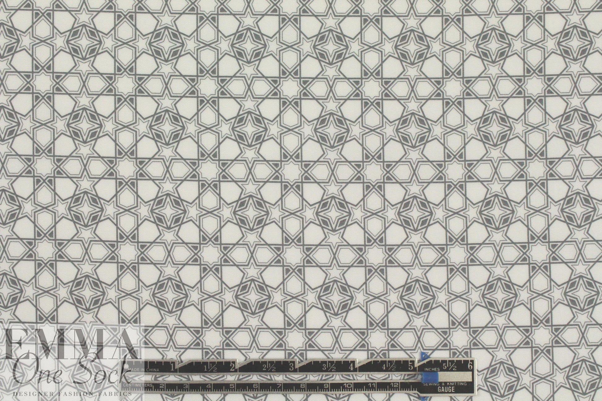 French gray motif on white cotton shirting 2.75 yds