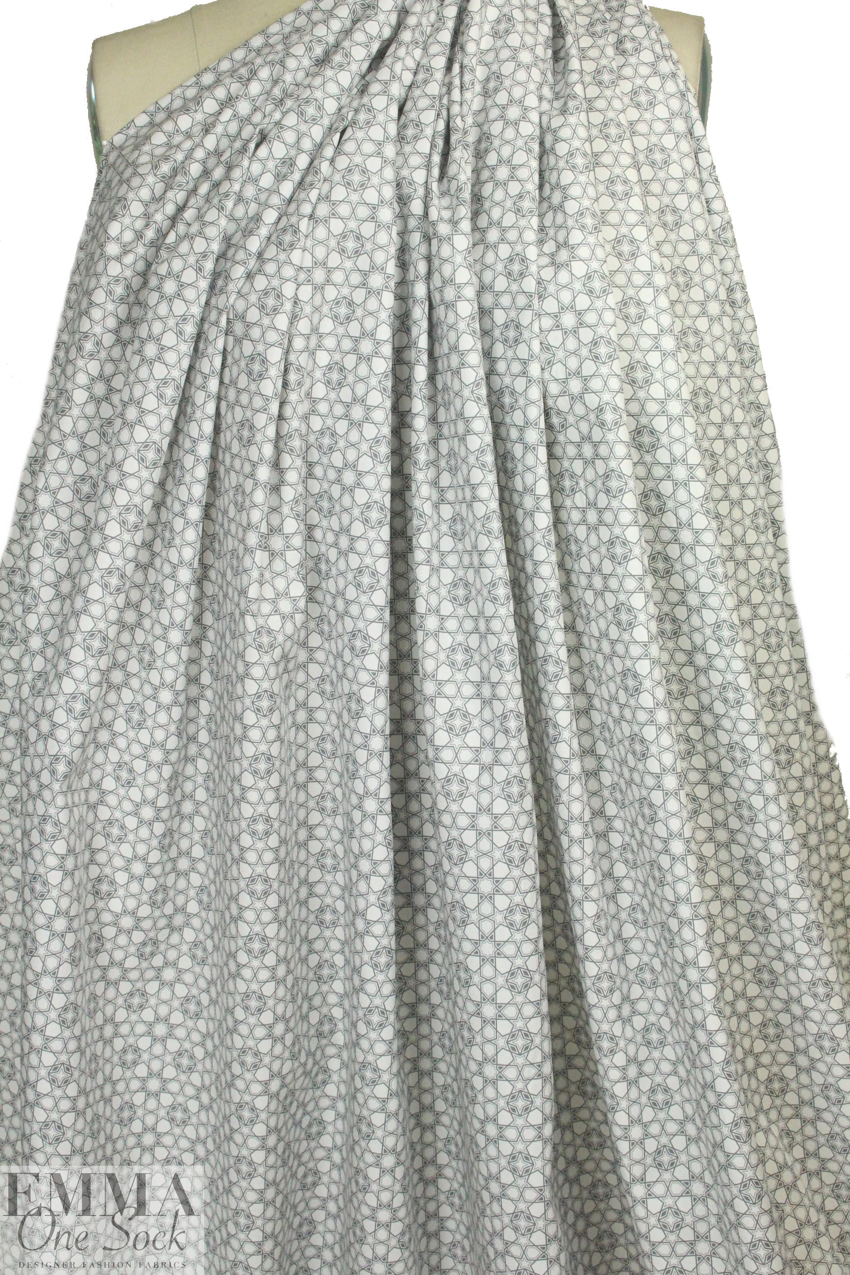 French gray motif on white cotton shirting 2.75 yds