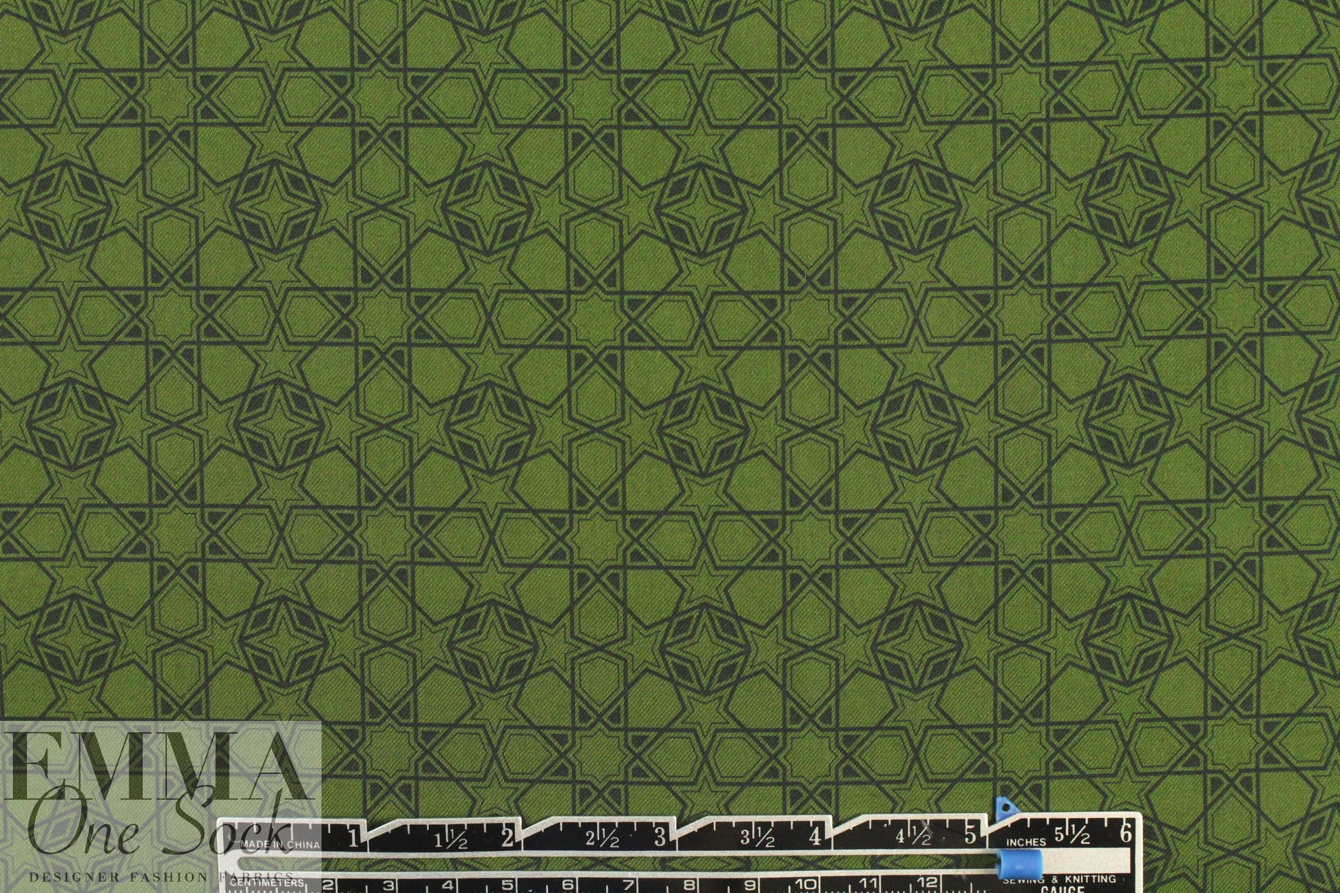French navy motif on olive cotton shirting