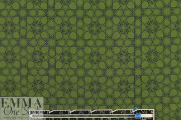 French navy motif on olive cotton shirting