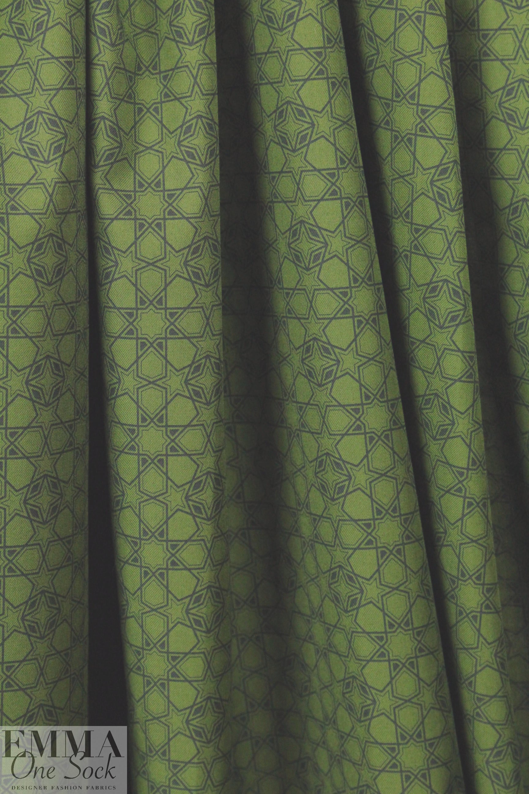 French navy motif on olive cotton shirting
