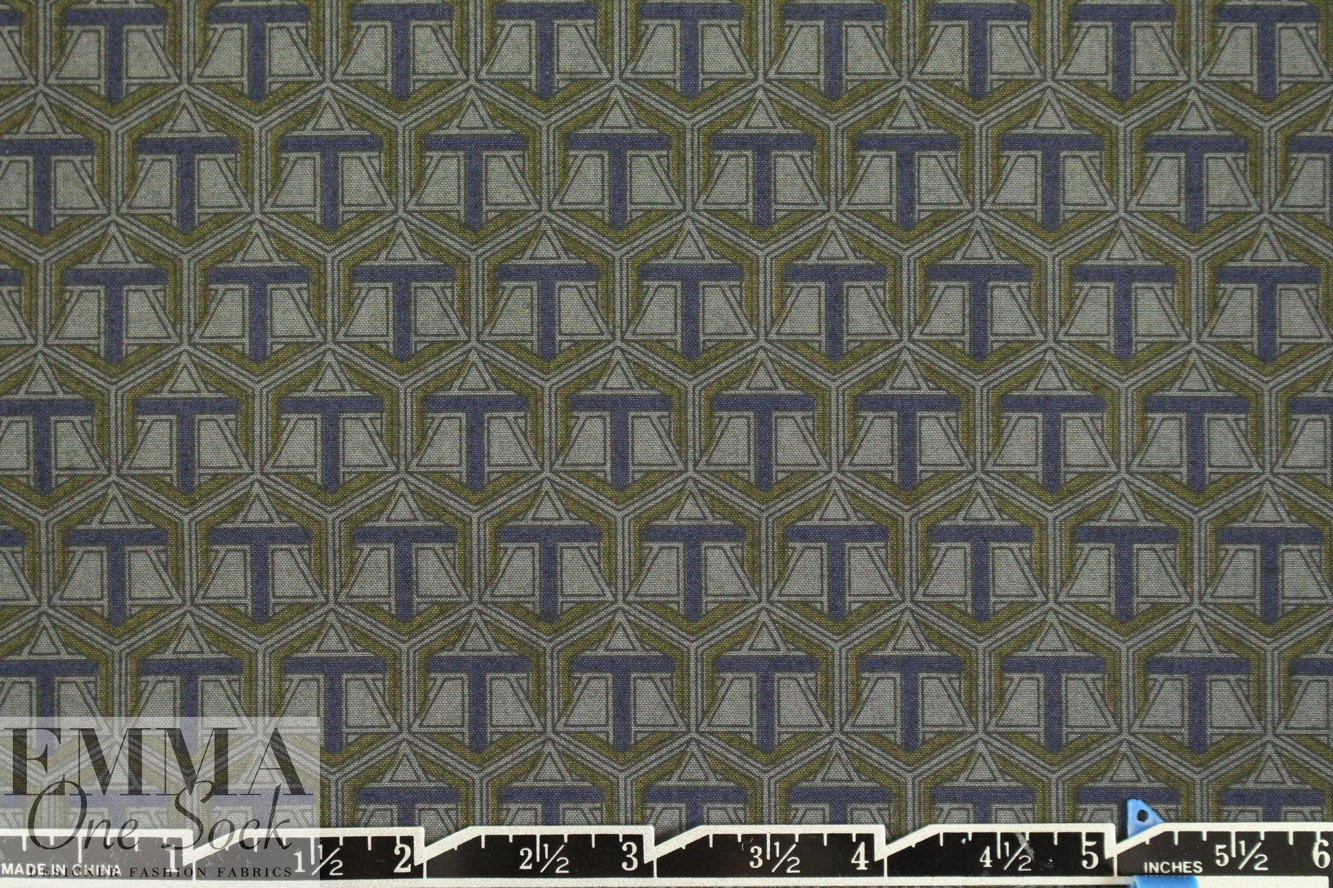 French indigo/olive/gray graphic cotton shirting