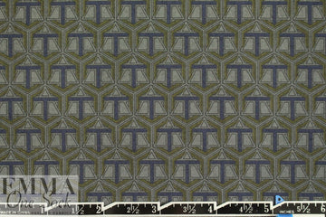 French indigo/olive/gray graphic cotton shirting