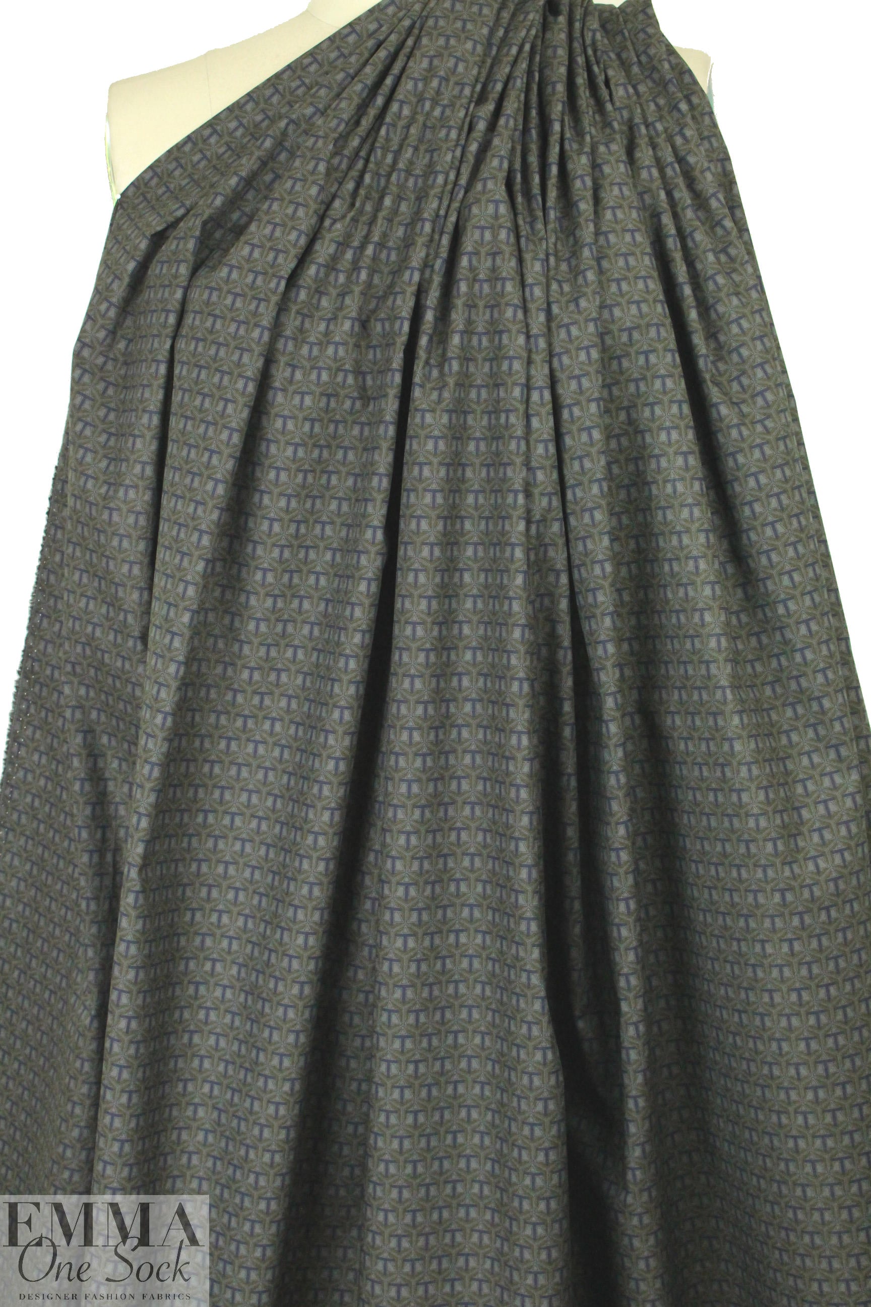 French indigo/olive/gray graphic cotton shirting