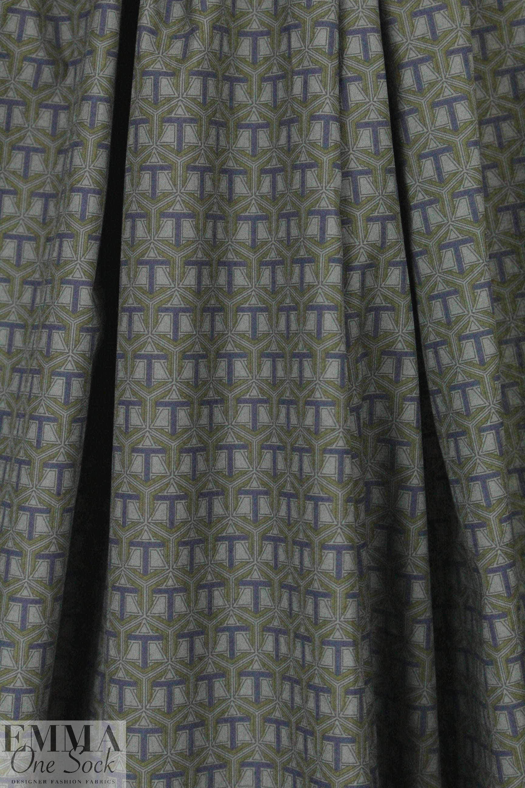 French indigo/olive/gray graphic cotton shirting