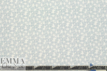 French pale blue motif on white cotton shirting