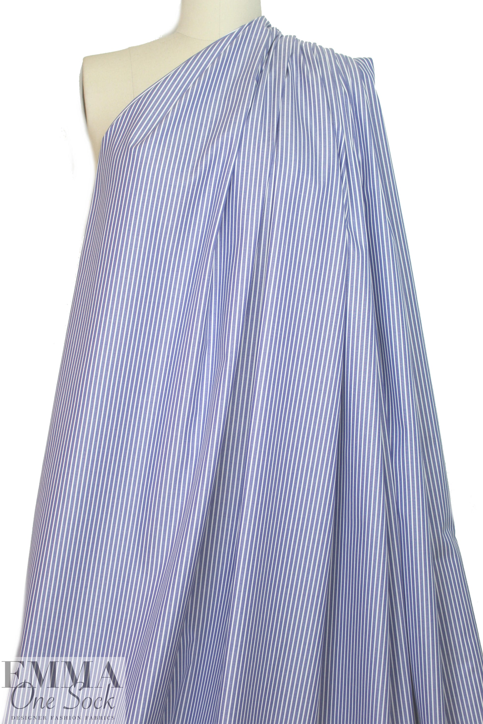 Italian yarn-dye stripe cotton shirting - chambray/white