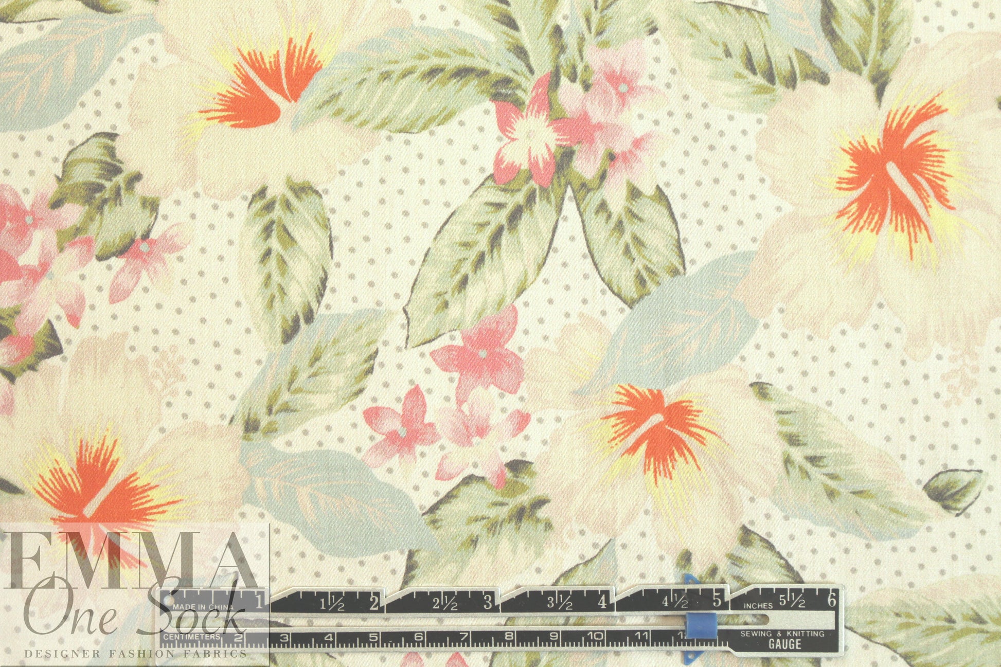 Italian fine cotton shirting - butter/sage floral with dots 2 yds