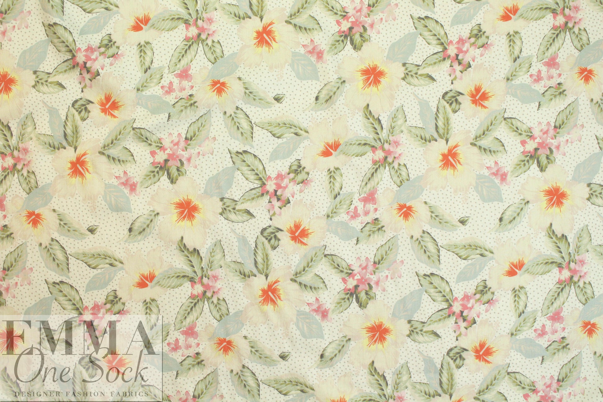 Italian fine cotton shirting - butter/sage floral with dots