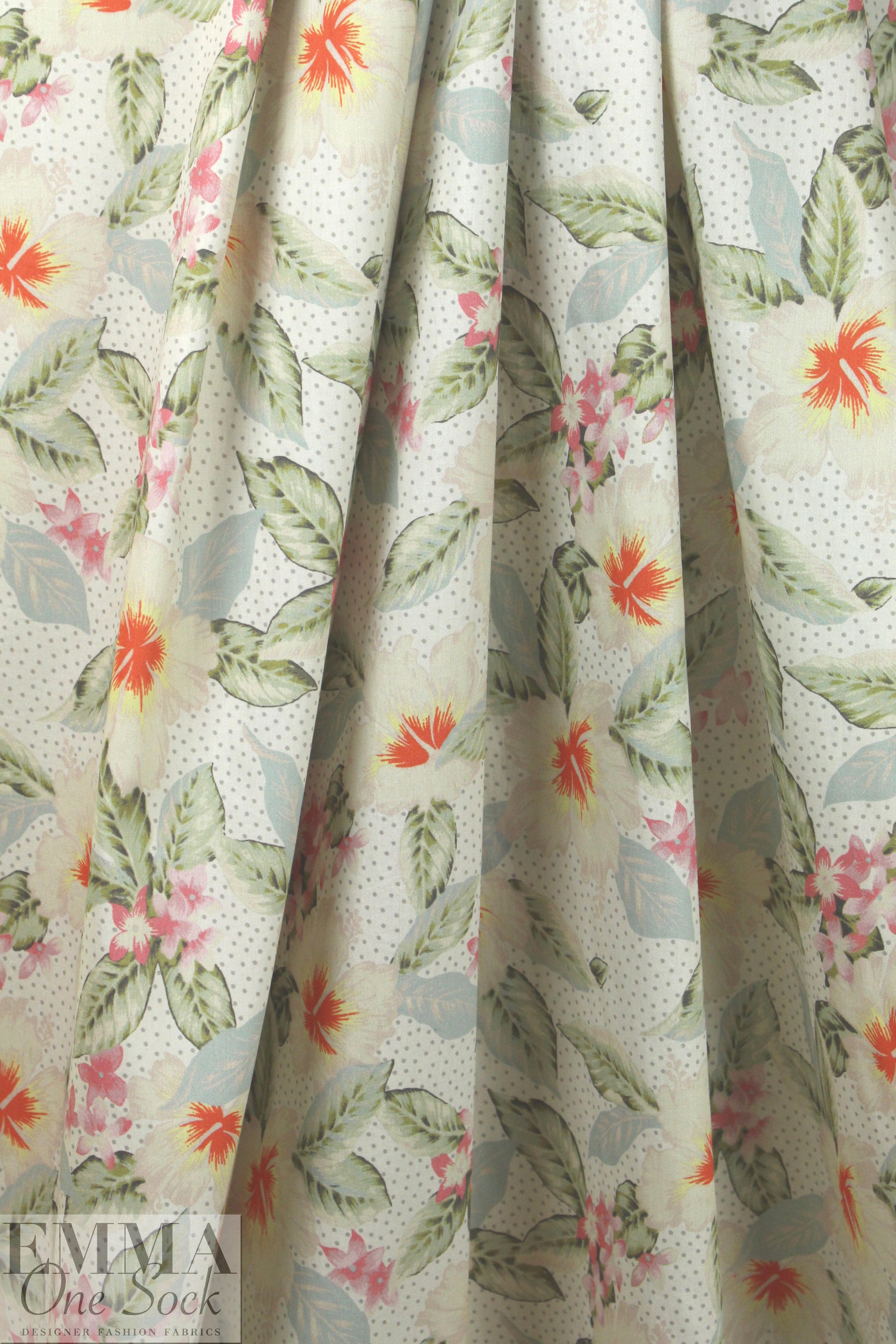 Italian fine cotton shirting - butter/sage floral with dots .75 yds