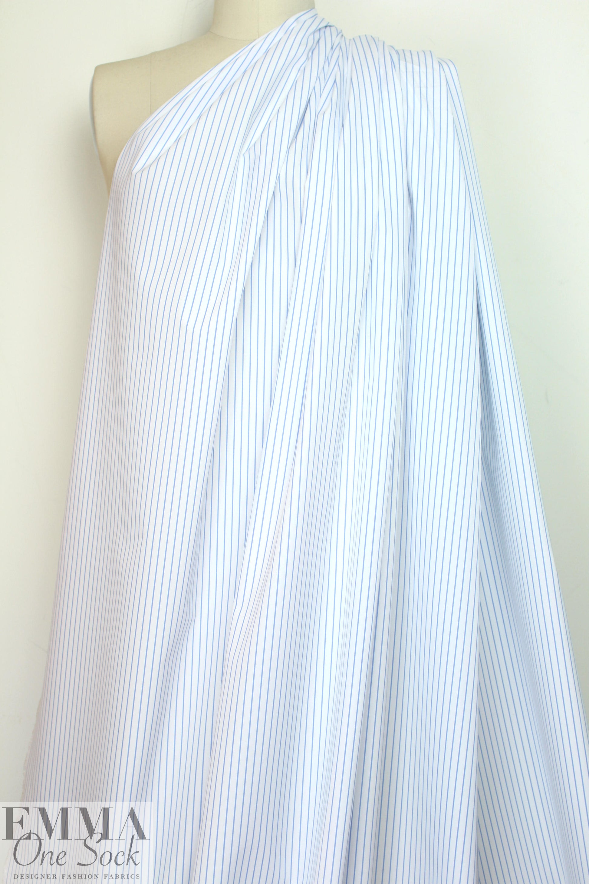 Italian yarn-dye stripe cotton shirting - light blue/white