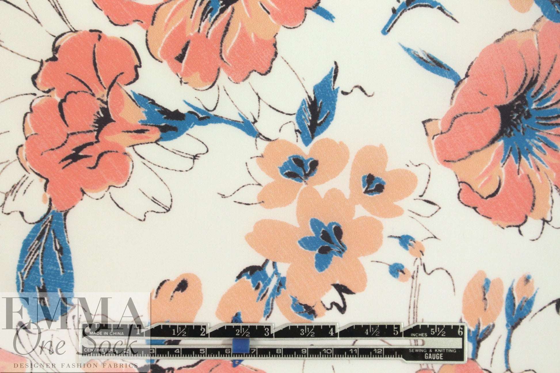 NY designer peach/blue floral cotton shirting 2.25 yds