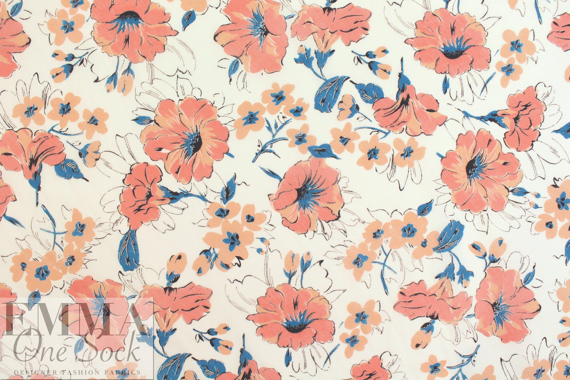 NY designer peach/blue floral cotton shirting