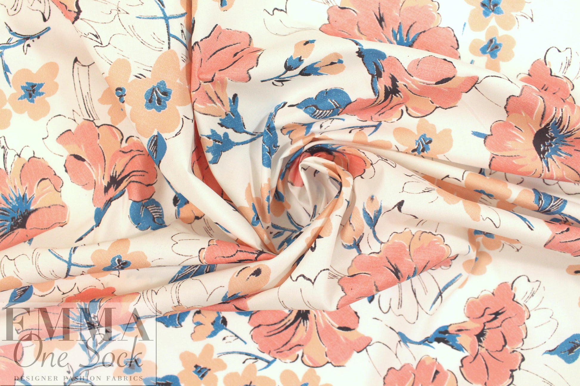 NY designer peach/blue floral cotton shirting