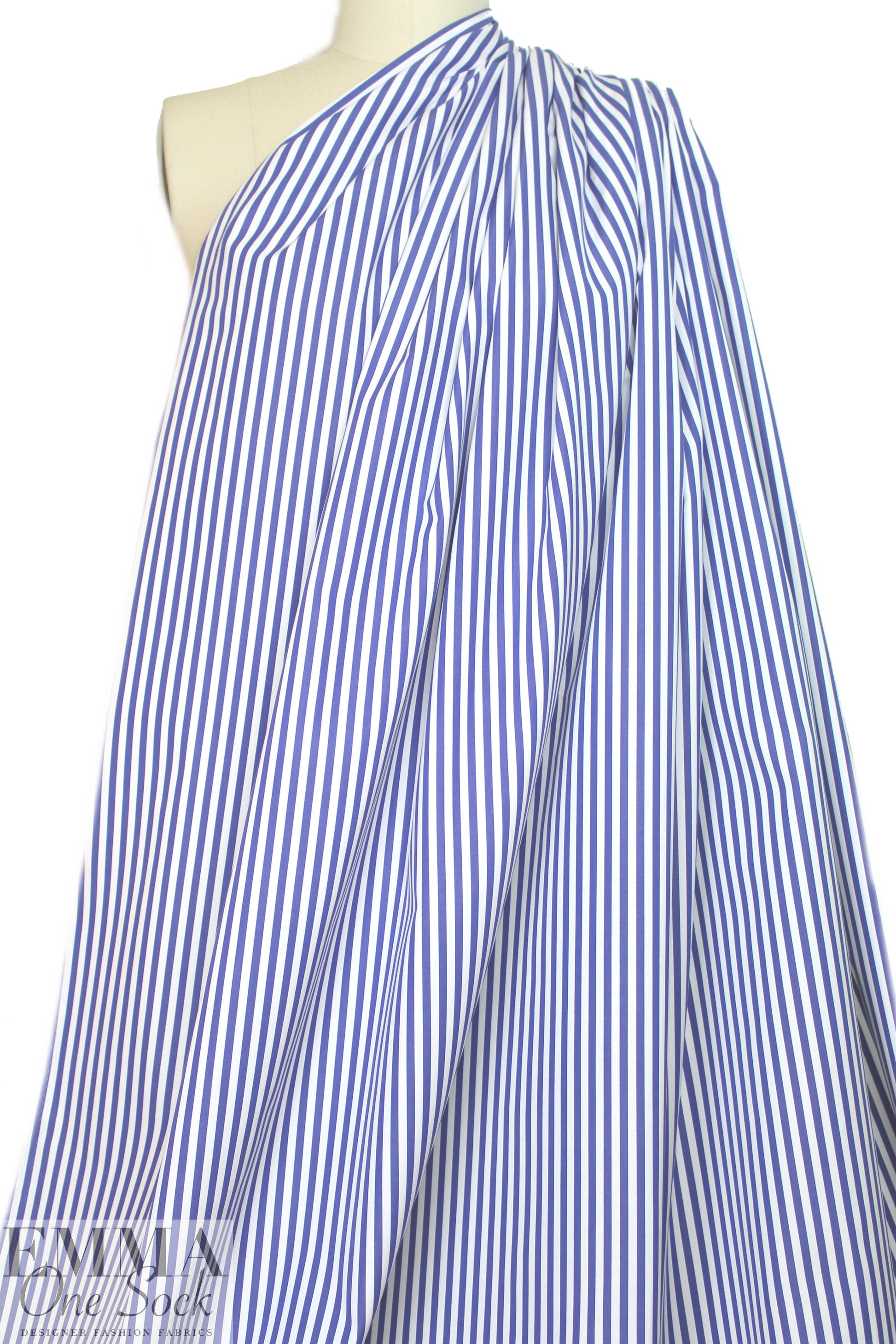 Italian yarn-dye stripe cotton shirting - blue/white