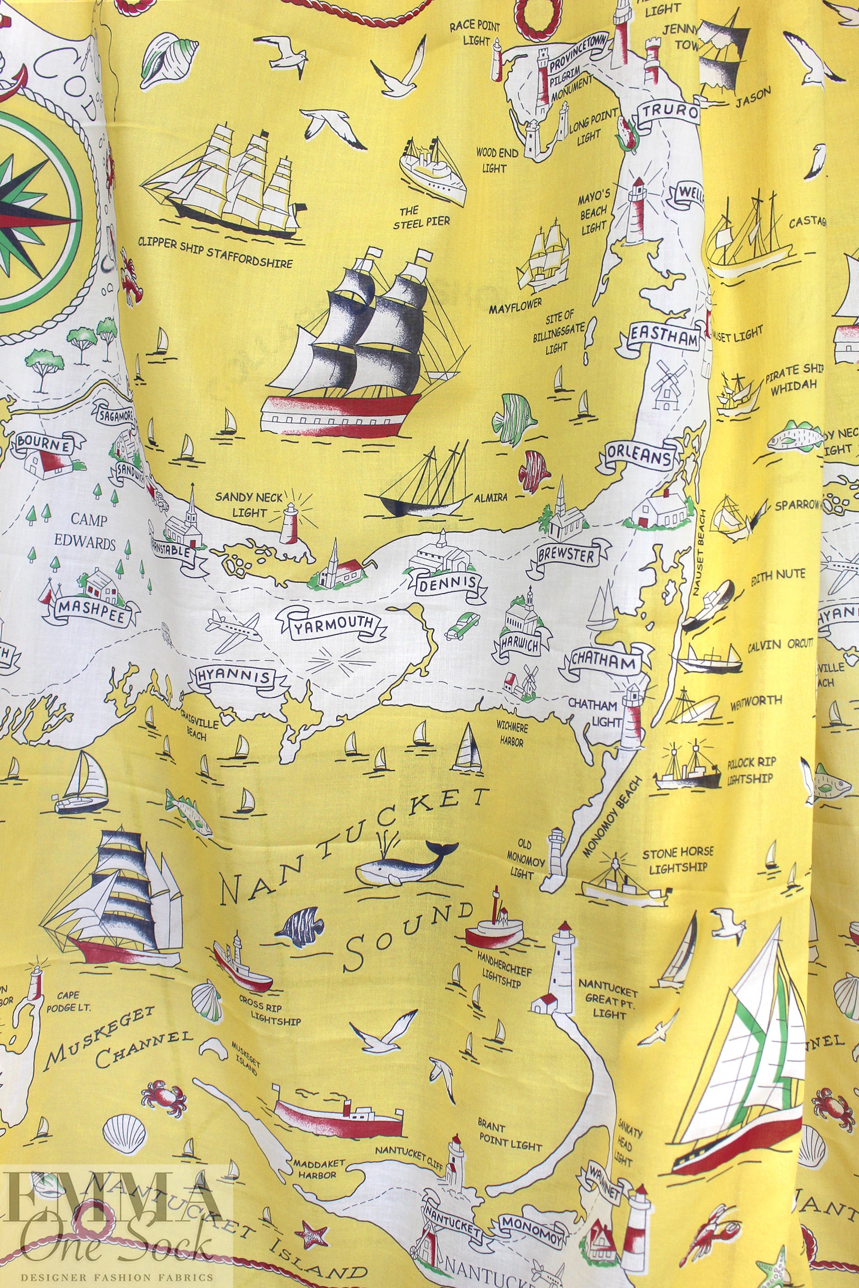 Cana1i Italian Cape Cod cartography panel cotton voile .7 yds - 1 Panel