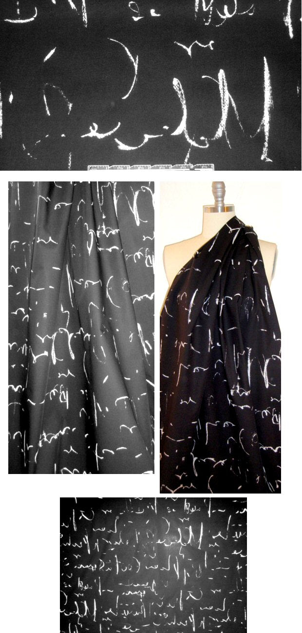 NY designer black/white script cotton shirting