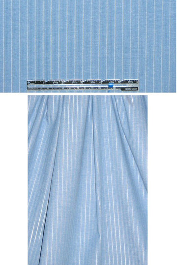 NY designer denimy blue metallic stripe stretch shirting