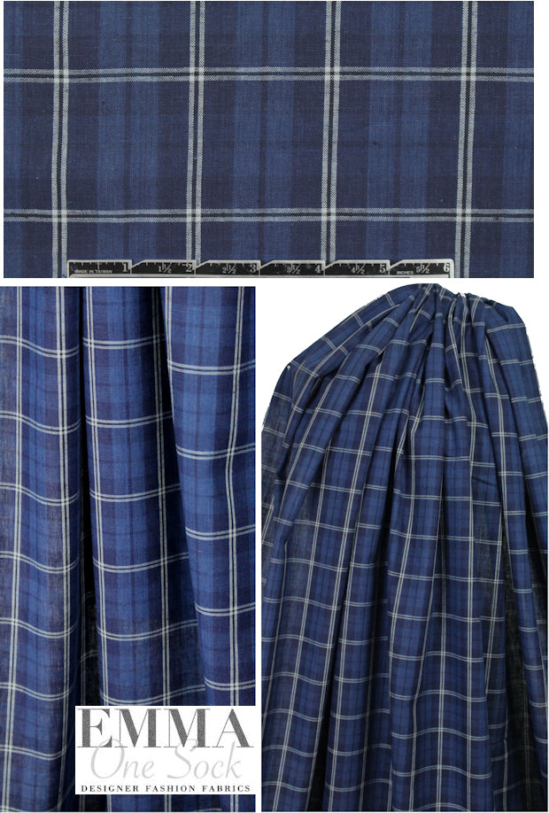 Italian blue plaid cotton shirting