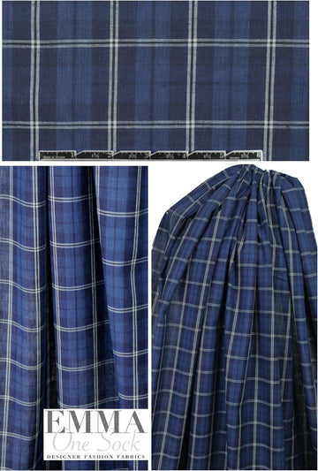 Italian blue plaid cotton shirting
