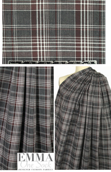 Italian brick/gray plaid cotton stretch shirting 1.5 yd
