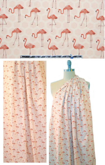 NY designer 'pink flamingos' cotton shirting .875 yds