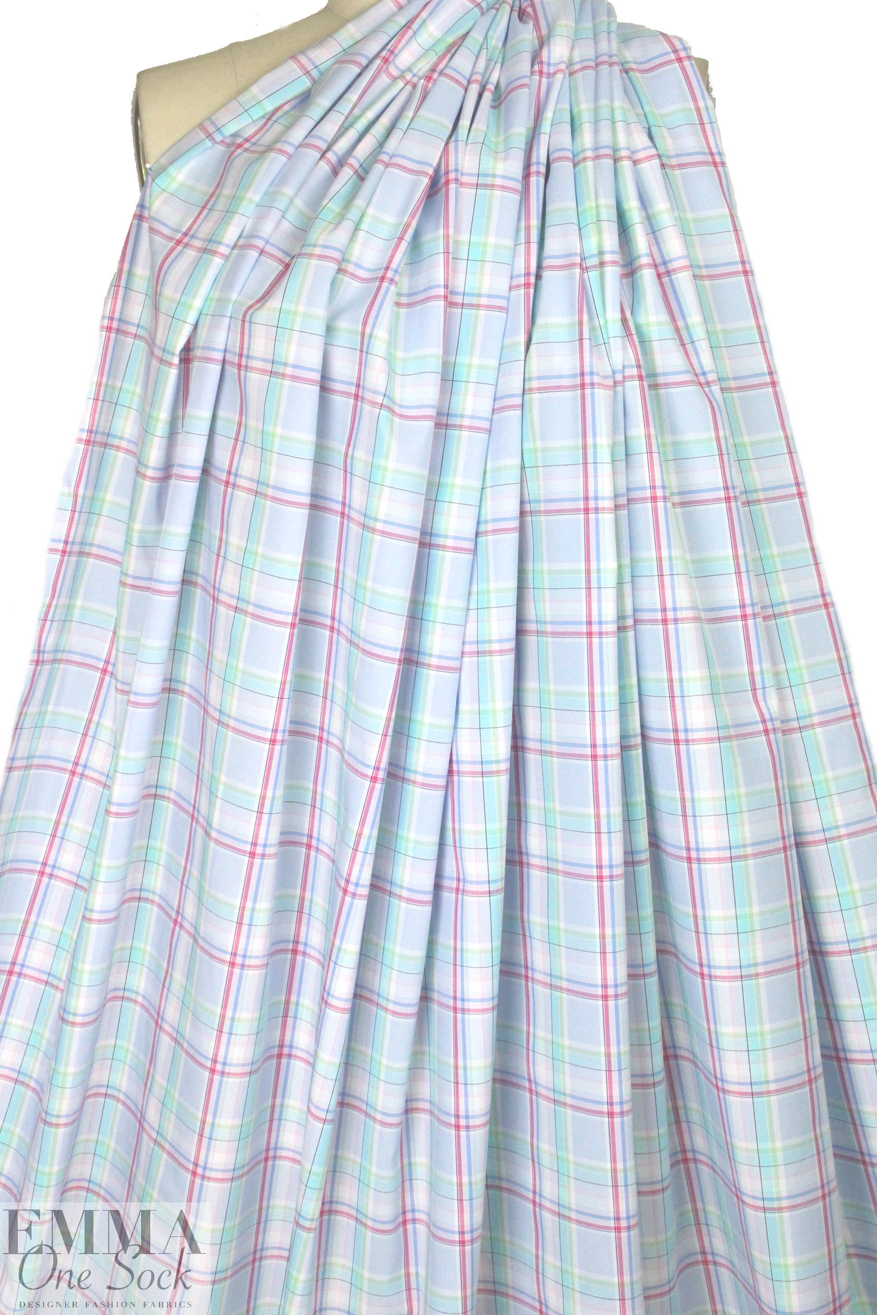 French yarn-dyed plaid cotton shirting - peri blue